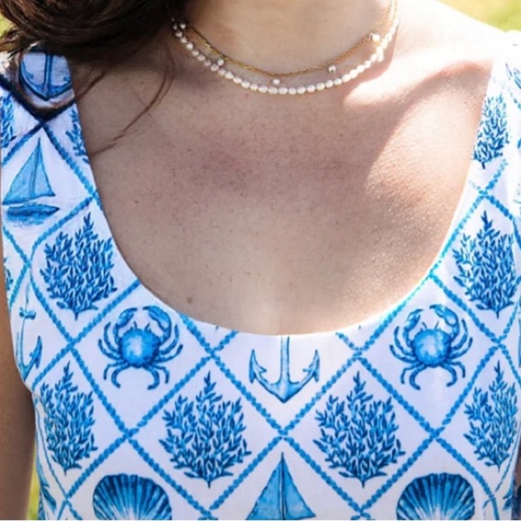 KJP Kiel James Patrick Sea Garden Maxi Dress Sz 8 blue white linen nautical sea - Picture 5 of 15